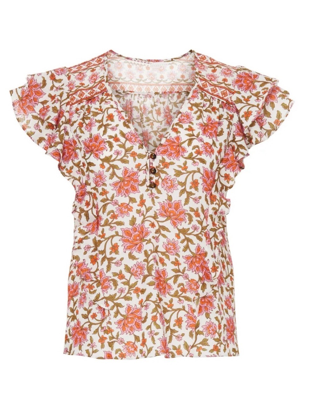 Veronica beard Joi top Floral V-Neck Flutter Sleeve Top